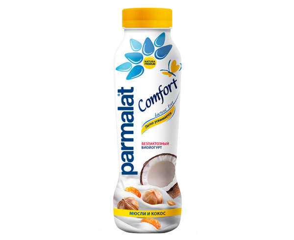 Биойогурт питьевой Parmalat Comfort Мюсли-Кокос 1,5%, 290 гр.