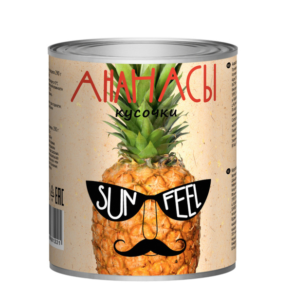 Ананасы кусочки Sunfeel, 580 мл