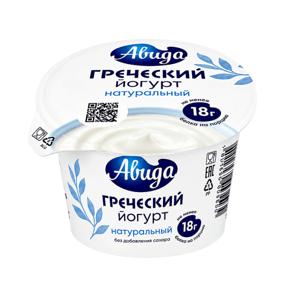 Йогурт Греческий натуральный с повышенным содержанием белка Авида 2%, 230 г