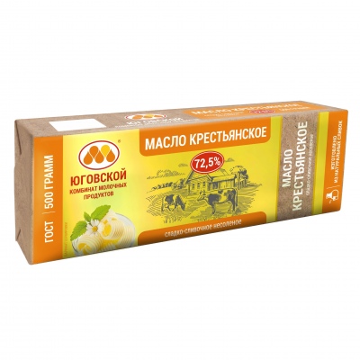 Масло сладко-сливочное Крестьянское Юговской 72,5%, 500 г