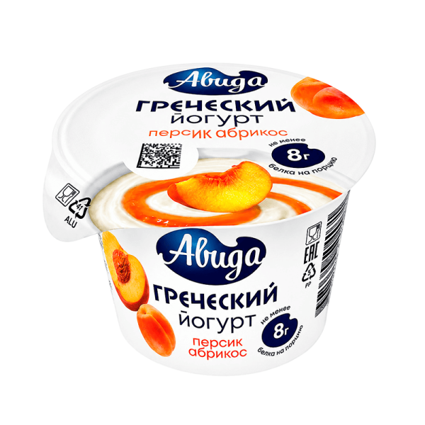 Йогурт Греческий персик-абрикос с повышенным содержанием белка Авида 1.5%, 140 г