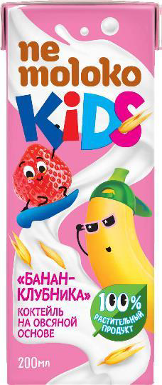 Nemoloko KIDS коктель овсяный банан-клубника, 200 мл