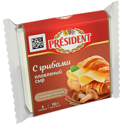 Сыр плавленый С грибами President 40%, 150 г