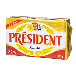 Масло Кислосливочное несоленое President 82%, 180 гр