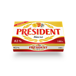 Масло Кислосливочное несоленое President 82%, 180 гр