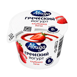 Йогурт Греческий клубника-личи Авида 1.5%, 140 г