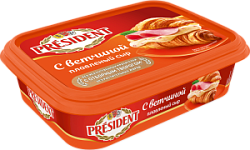 Сыр плавленный "С ветчиной" President 45%, 200 гр