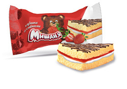 Бисквитное пирожное Мишаня клубника со сливками, 1,75 кг